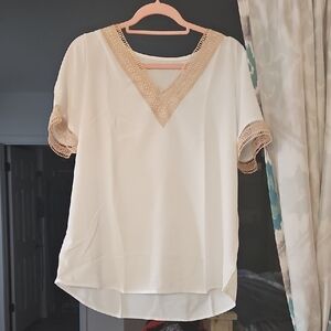 Elegant Cream V-Neck Women's Top